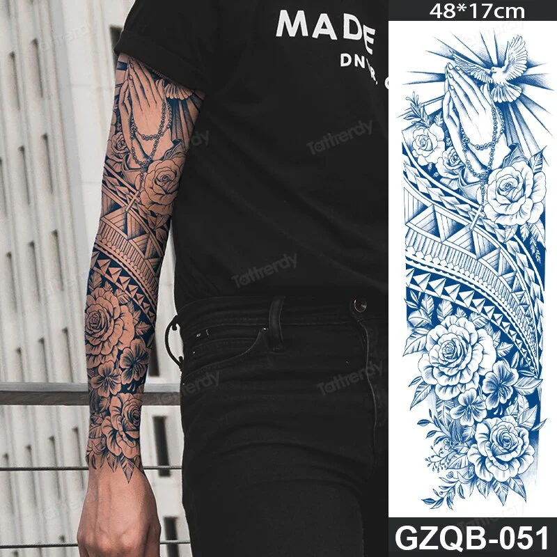 Sdrawing arm large temporary tattoo stickers juice ink long lasting mechanical tattoo robot totem tribal pattern sexy for men adult