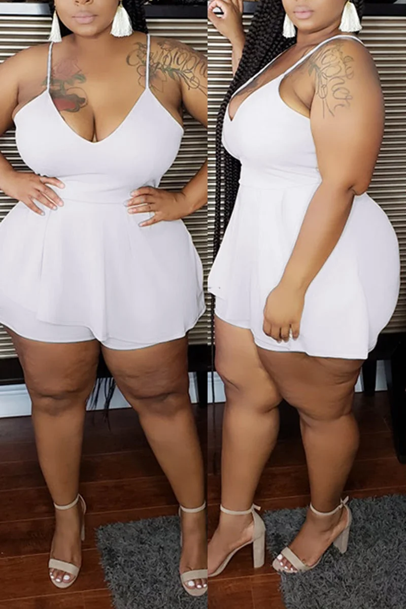 White Sexy Fashion Plus Size Suspenders Romper | EGEMISS