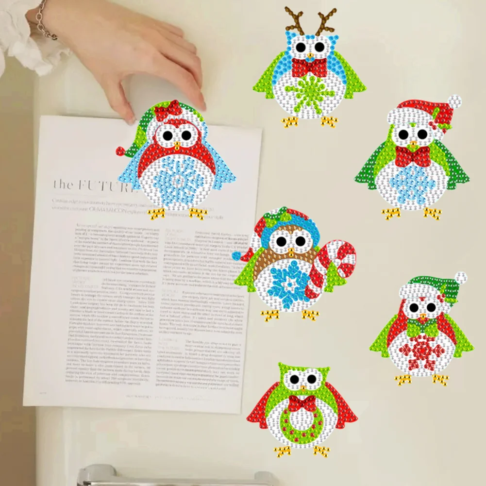 6Pcs Acrylic Owl Diamond Painting Art Fridge Magnet for Fridge Whiteboards