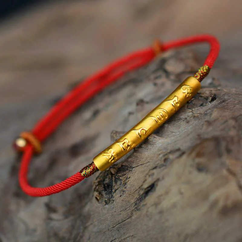 Tibetan Buddhist Handmade Mani Mantra Lucky Red String Bracelet