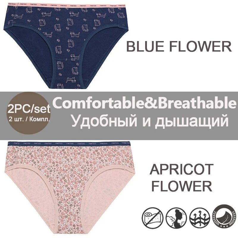 FINETOO 1/2PCS Women's Cotton Panties Sexy Lingerie Fashion Letter Waist Female Cute Pantys M-XXL Ladies Floral Printed Briefs
