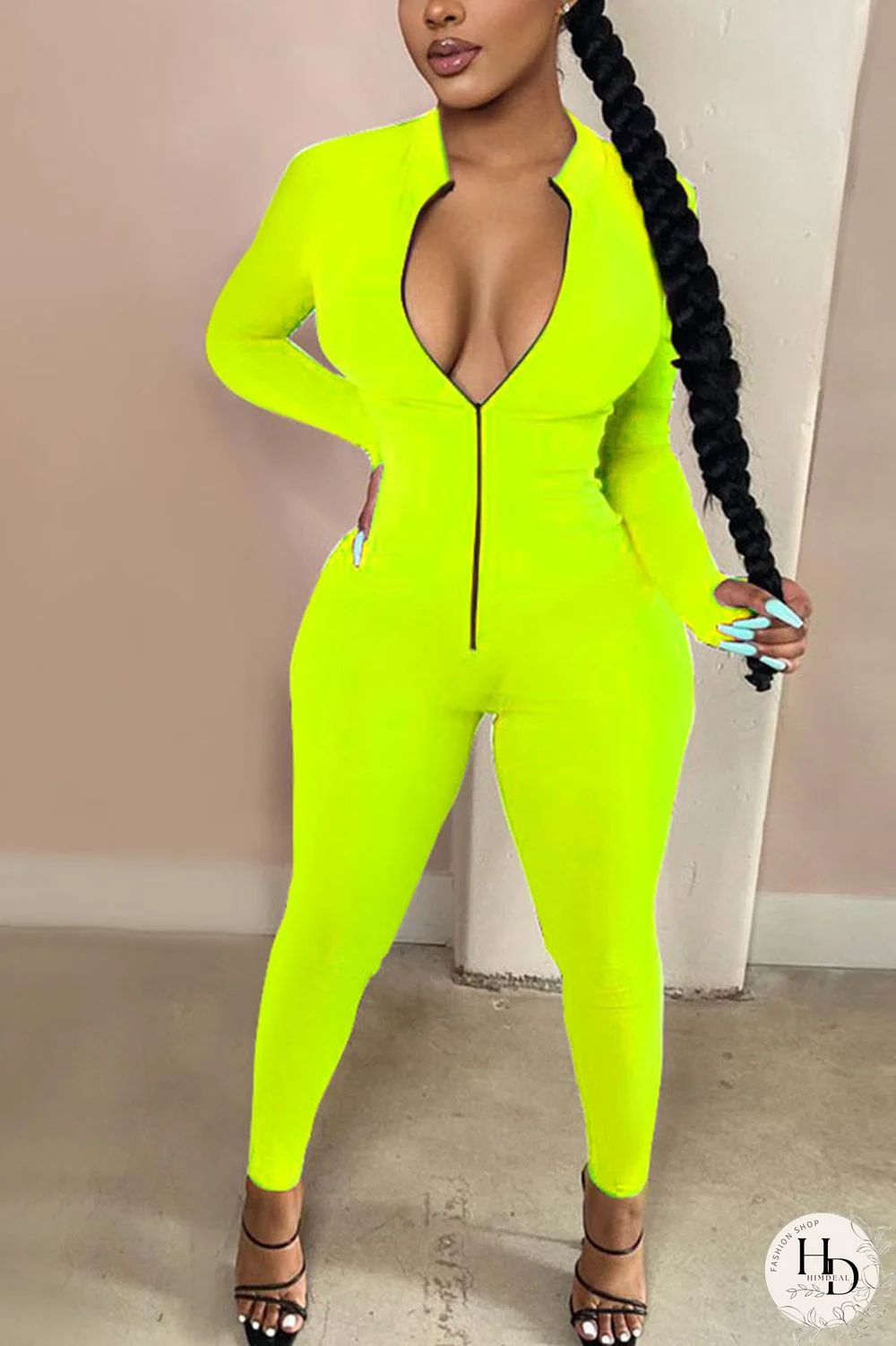 Green Fashion Casual Solid zipper Milk. Long Sleeve O Neck Jumpsuits