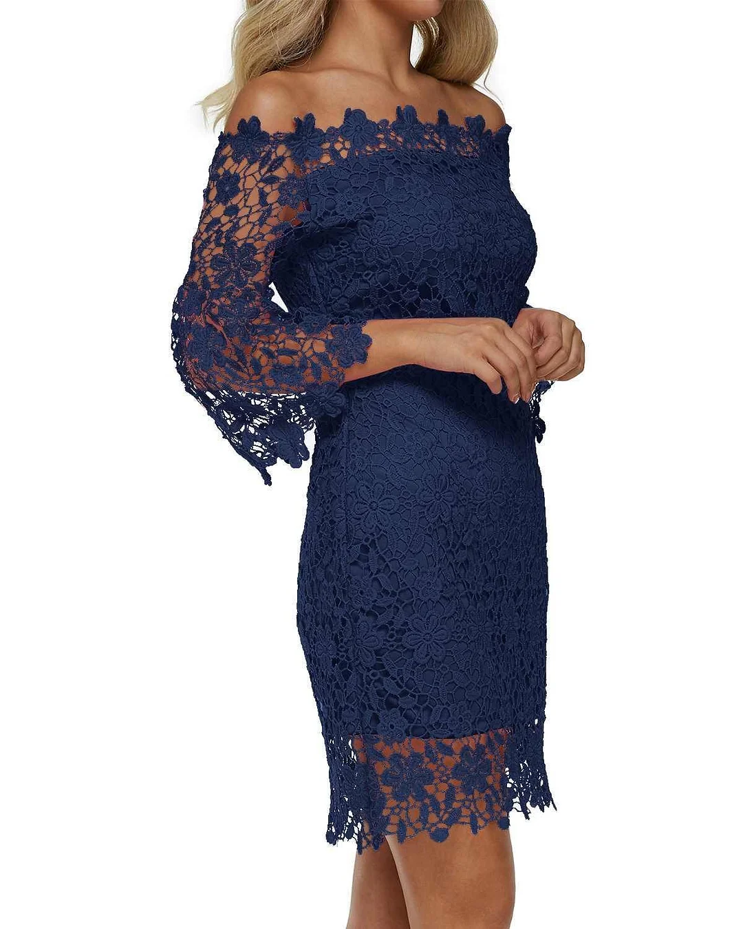 ZANZEA Women Elegant Lace Mini Dress Sexy Off Shoulder Flare Sleeve Solid Party Dresses 2022 Spring Hollow Strapless Vestidos