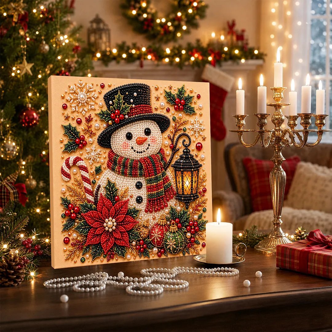 Framed Pearl Painting Kit Snowman Black Hat for Adults 7.87x7.87in