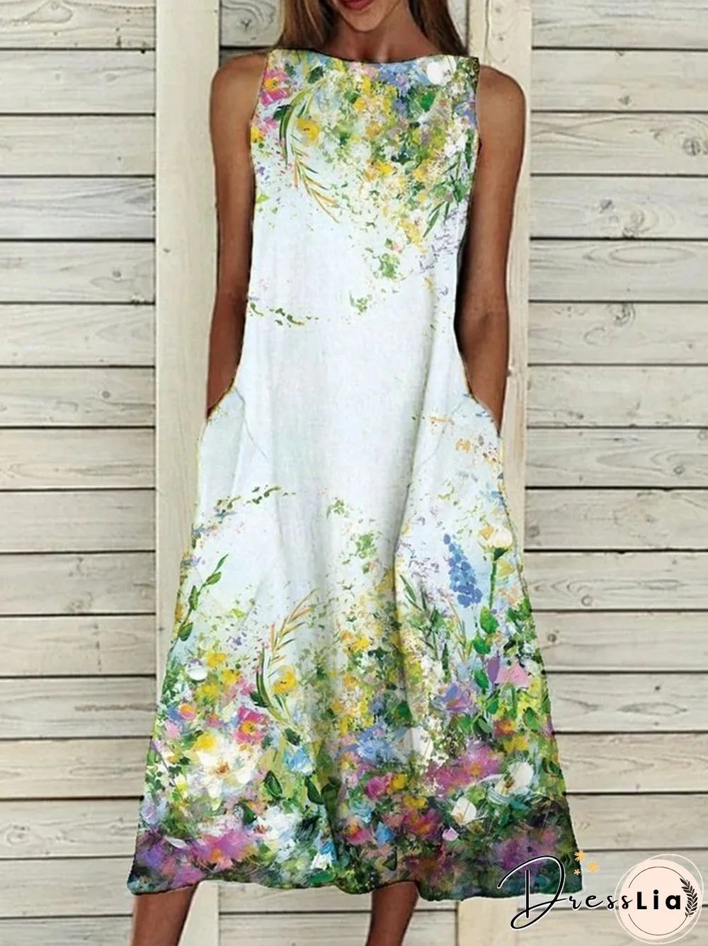 Summer Splash-Ink Printed Sleeveless Dress
