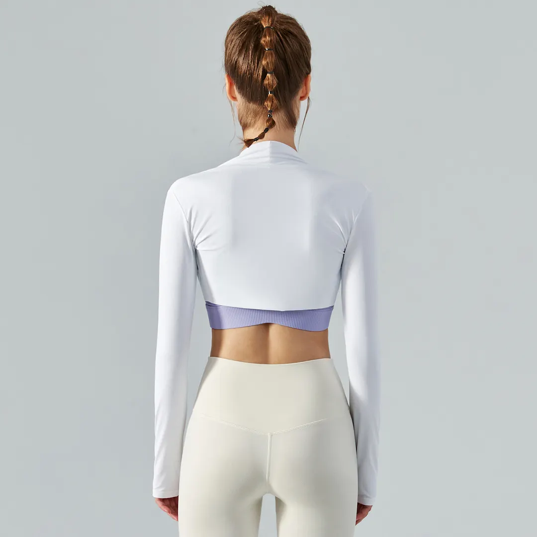 Buy White different colors and types of long sleeve crop sunscreen waistcoat thin running jacket with thumb holes on Hergymclothing