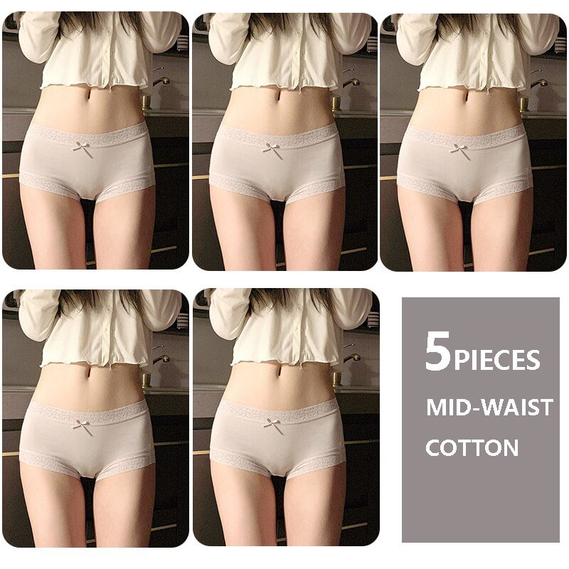 Uaang Cotton Women Panties Breathable Lingerie Cute Bow Young Girls Briefs Sexy Ladies Underpants Mid Waist Female Underwear