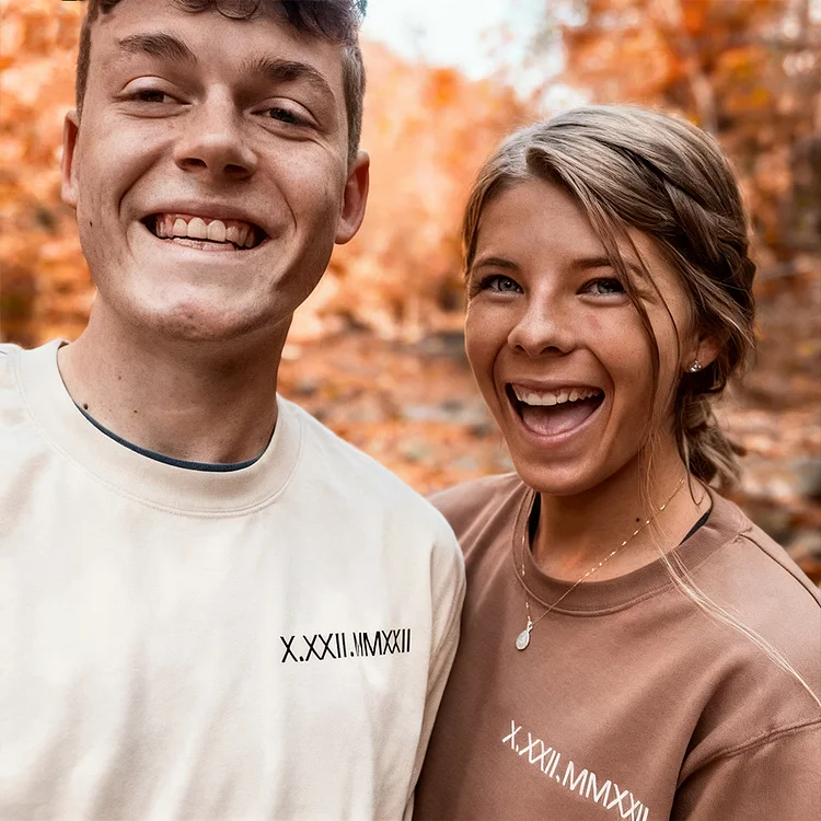 Custom Embroidered Roman Numeral Date Couple's Crewneck/Hoodie