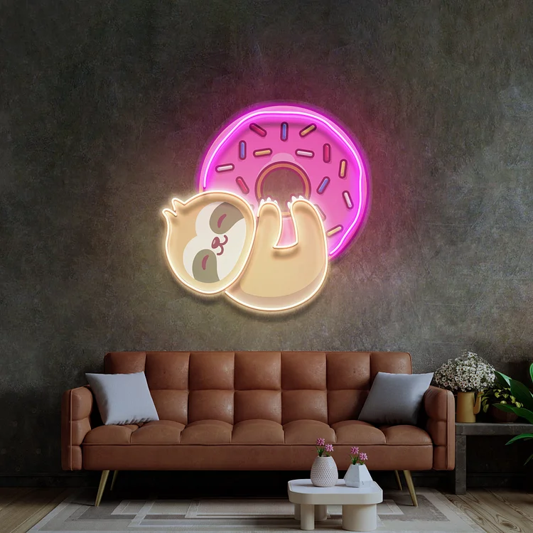 Bear Hugging Donuts LED Neon Sign Light Sweet Shop Wall Sign