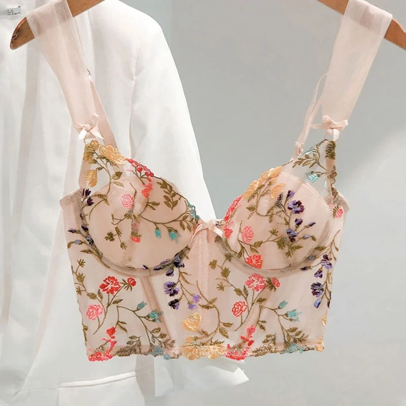 Toloer Floral Embroidery Beige Bralette-Outfit Ideas