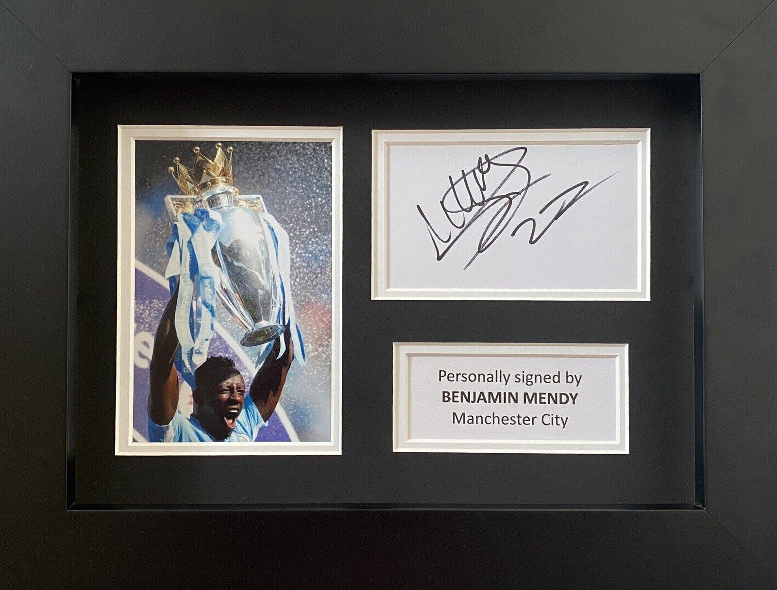 Benjamin Mendy Hand Signed White Card In A4 Manchester City Frame Display