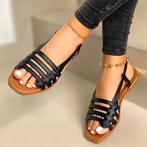 Women Sandals Women's Gladiator Elastic Band Casual Flats Woman PU Leather Flat Ladies Outdoor Female Beach Shoes Plus Size 43