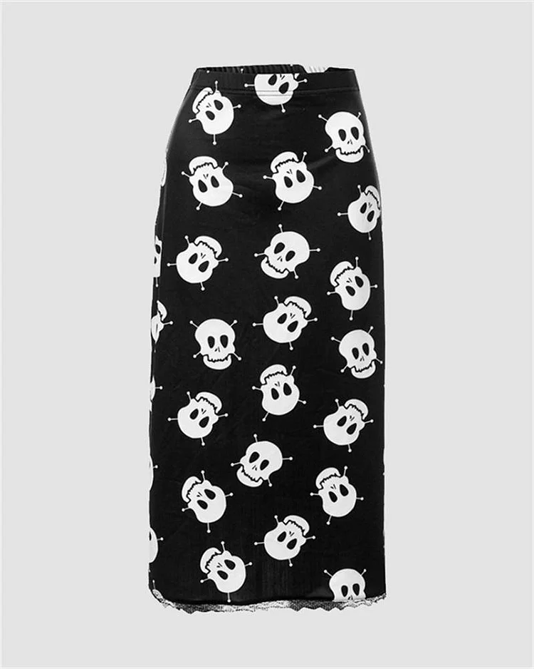 Halloween Skull Print Skirt