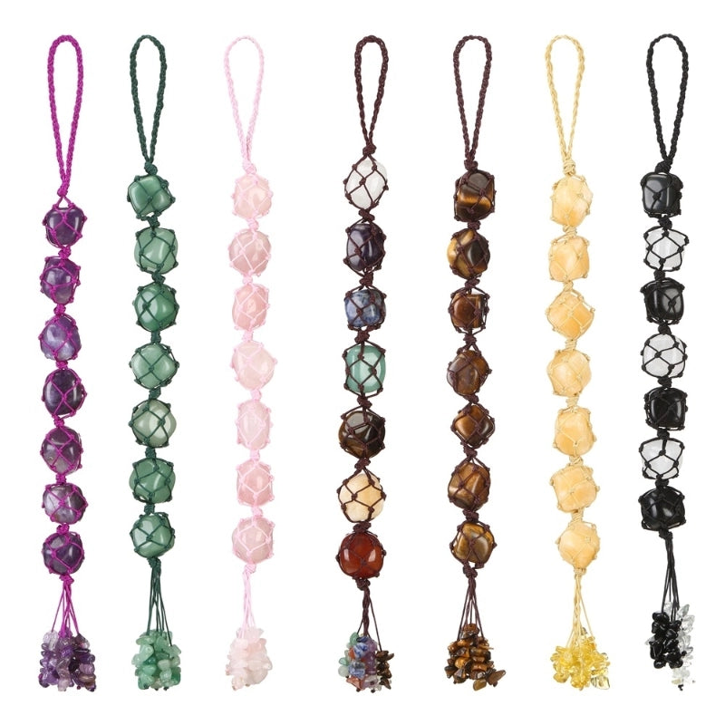 Retro Ethnic Style Natural Stone Artificial Crystal Natural Stone Rope Bag Pendant Automobile Hanging Ornament 1 Piece