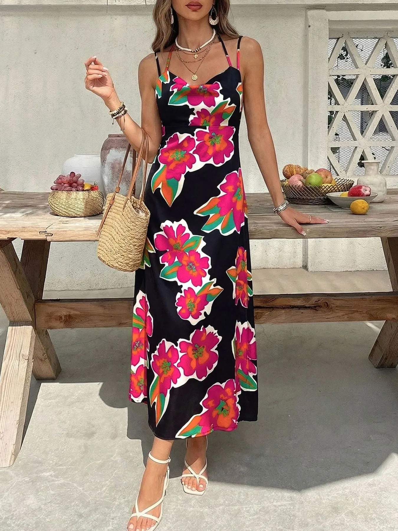 Floral Print Spaghetti Strap Midi Dress mysite idetrend