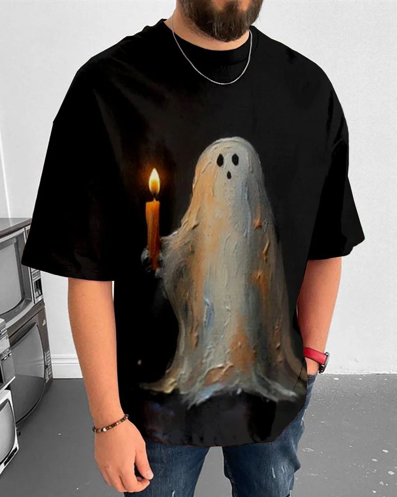 Suitmens Men's Halloween Ghost Pattern Short Sleeve T-Shirt 039