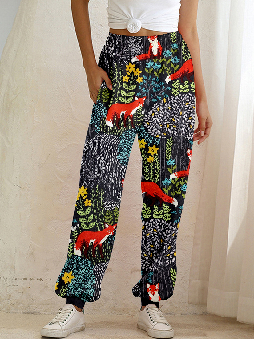 Fox in the Forest Graphic Vintage Cozy Sweatpants artswardrobe