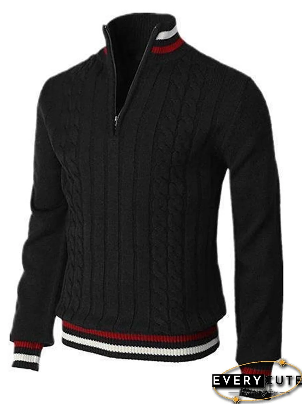 Color-block Zip-up Turtleneck Men's Knit Sweater