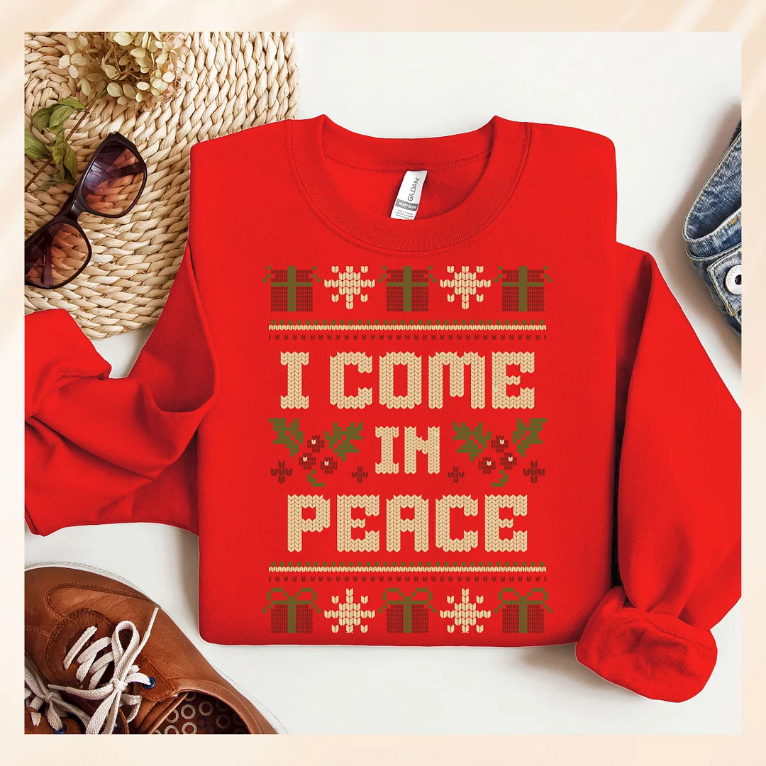Funny Matching Couples Christmas Sweatshirt Set&ndash; 'I Come In Peace ' & 'Peace'