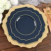 10 Pack | 8" Navy Blue Hard Plastic Dessert Appetizer Plates, Disposable Tableware, Baroque Heavy Duty Salad Plates with Gold Rim