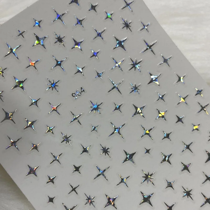 3D Holographic Stars Nail Stickers Self-adhesive Transfer Decals Lips Snowflake Sliders Tips Salon Manicure Nail Art Decoration-Nail Inspo