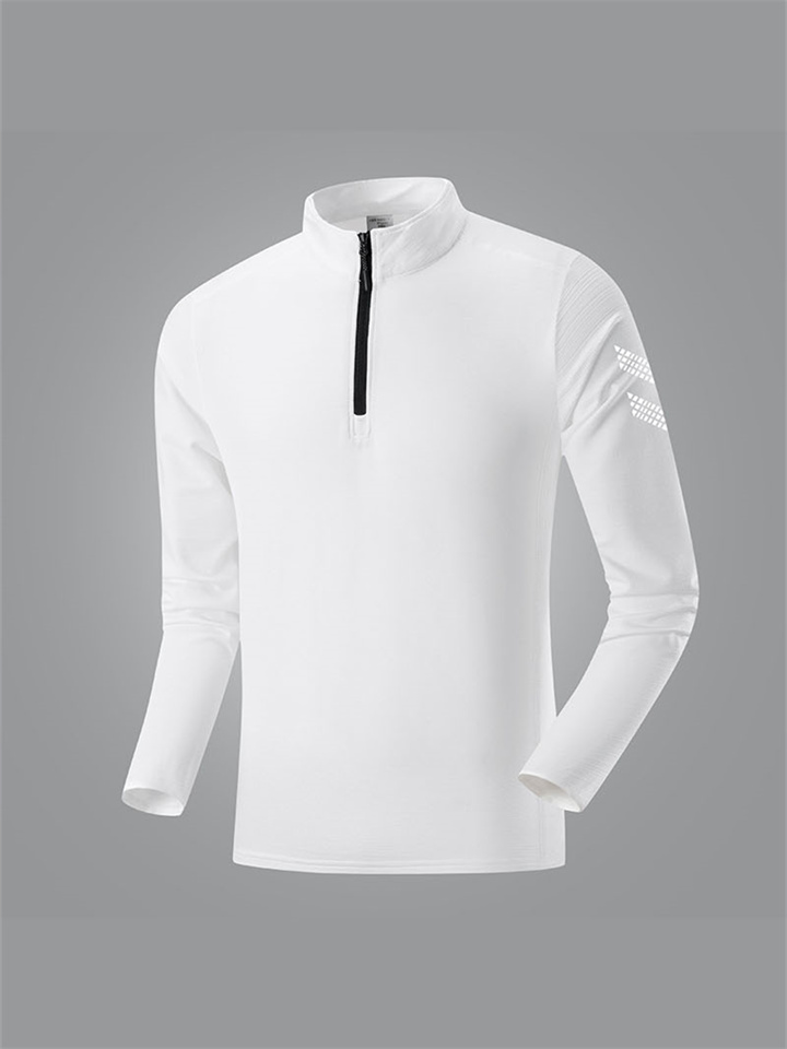 Men's Tops Half Zipper Stand-up Collar Elastic Quick Dry T-shirt Men's Long Sleeve Stand-up Collar Running Shirt Casual Outdoor
