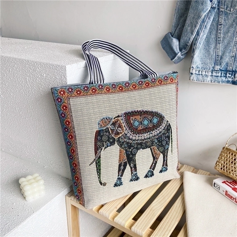 Unisex Vintage Style Portrait Animal Canvas Shopping Bags