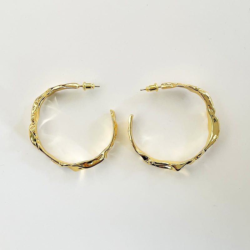 Metal Lava Earrings | Vintage Irregular C-Shaped Large Circle Earrings