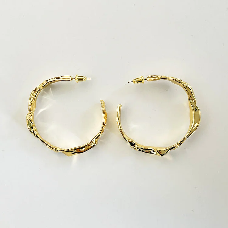 Metal Lava Earrings | Vintage Irregular C-Shaped Large Circle Earrings