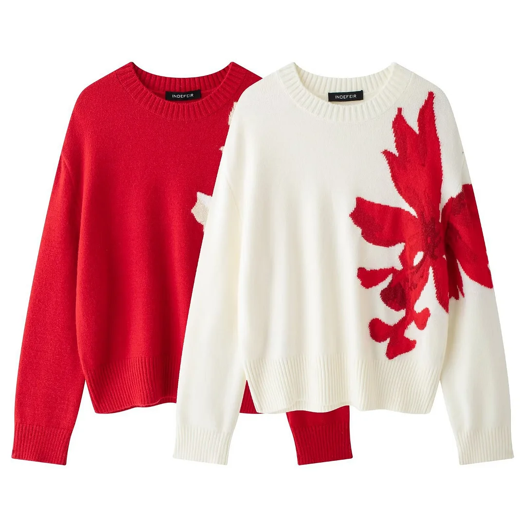 Nigikala Nigikala Women's New 2025 Golden Saddled Flower Collidered T-Wedley Sweater