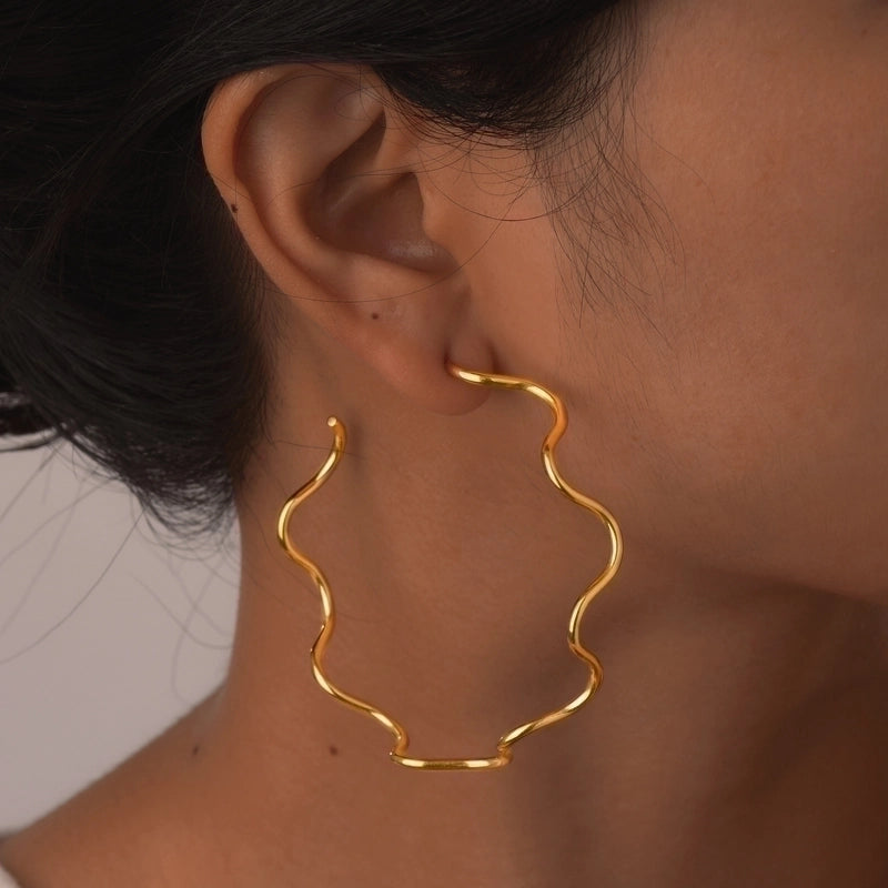 IG Style Minimalist Waves 304 Stainless Steel 18K Gold Plated Bangle Earrings Necklace