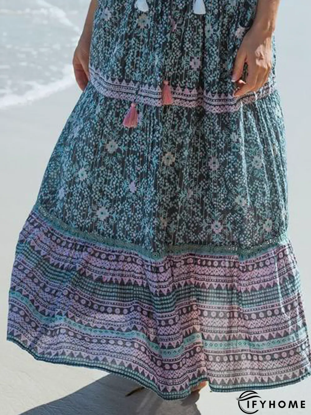 Loose Green Floral Vacation Skirt | IFYHOME