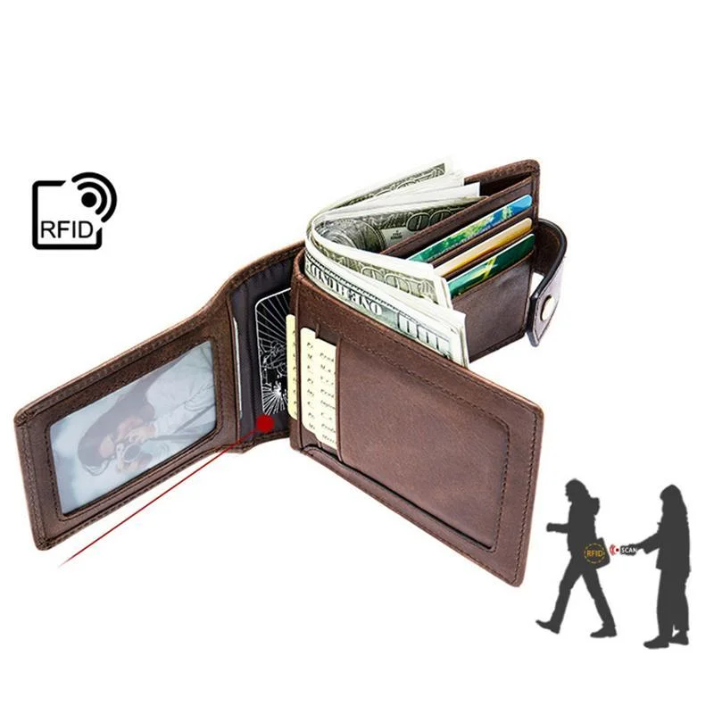 Anti-Scan Genuine Leather Currency Pocket Slip Pocket Coin Slot Lightweight Wallet