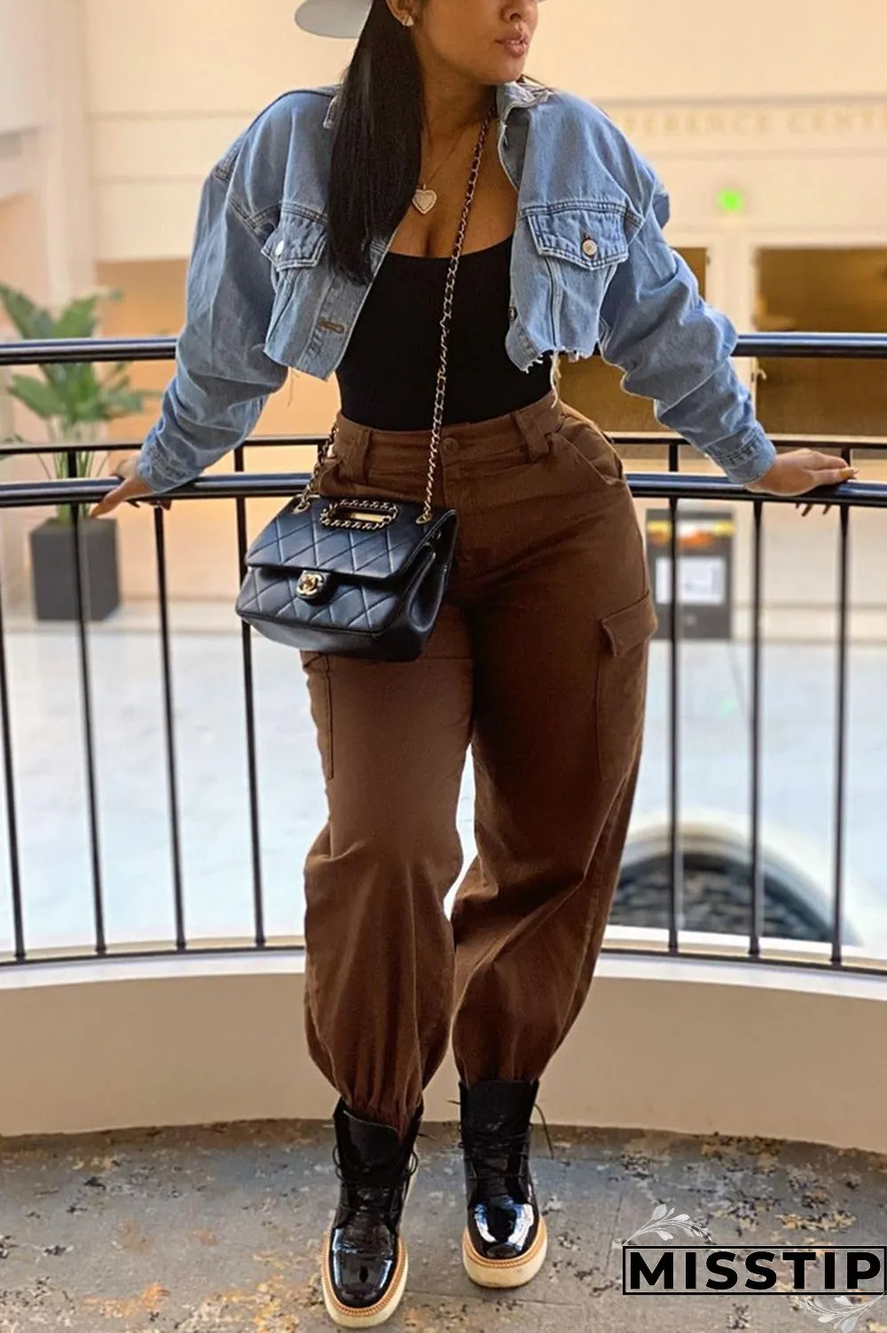 Brown Fashion Casual Solid Basic Regular Trousers