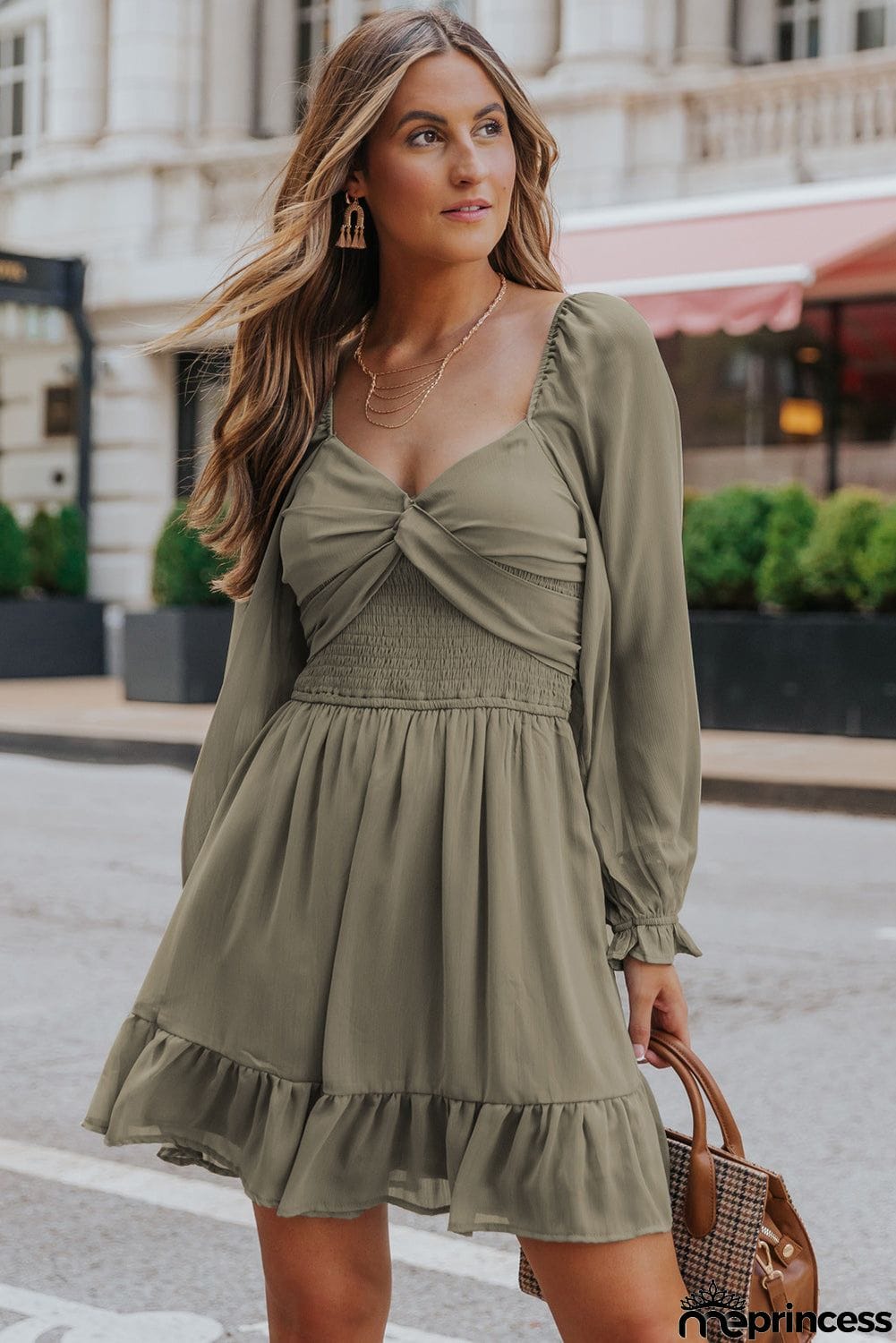 Long Sleeves Smocked A-line Dress