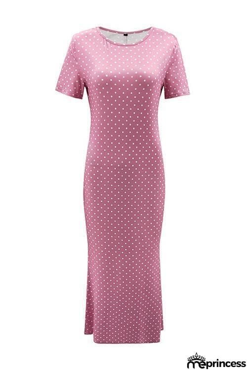 Polka Dots Short Sleeve Maxi Dress
