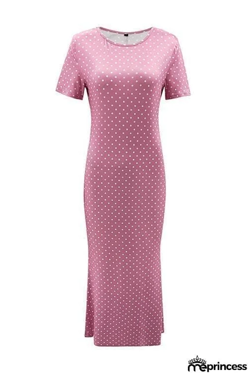 Polka Dots Short Sleeve Maxi Dress