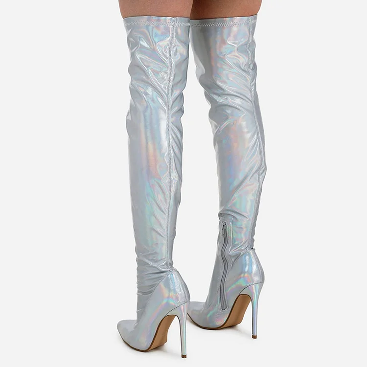 Thigh high 2024 holographic boots