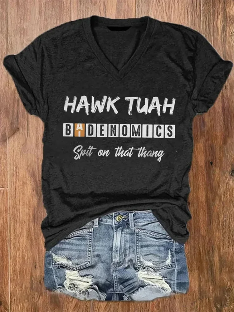 Women's Hawk Tuah Print Casual T-Shirt