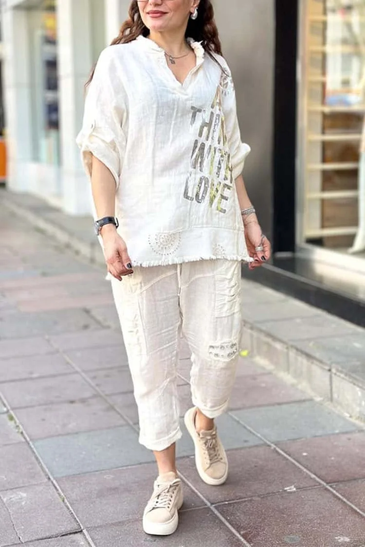 Women's casual letter printed top + pants set(buy 2 free shipping)