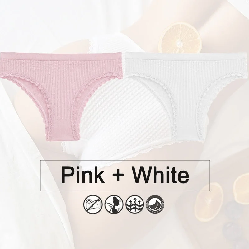 2PCS/Set Lace Panties Seamless Underwear Female Lingerie Women Panties Twist Pattern Underpants Sexy Briefs Thong Tanga Intimate