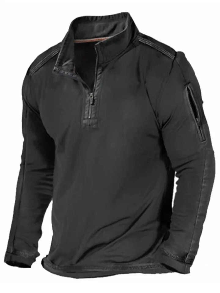 Spring and Autumn Models Men's Outdoor Zipper Long-sleeved Solid Color T-shirt
