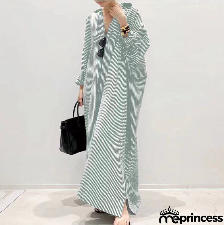 Women's Fashion Loose Stripe Print Large Size Maxi Dress