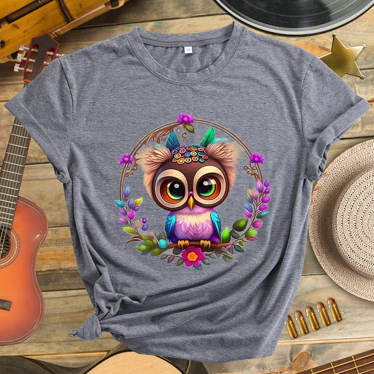 Creative Casual Owl Pattern Neck T-shirt-Annaletters