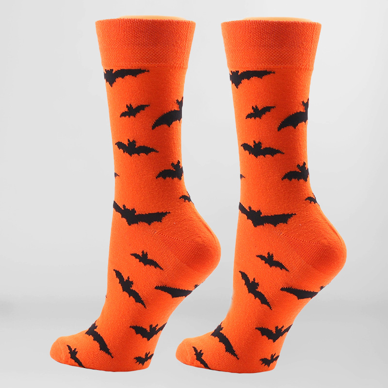 Halloween Orange Bat Pumpkin Mid-Calf Socks 2024 - Flycurvy 