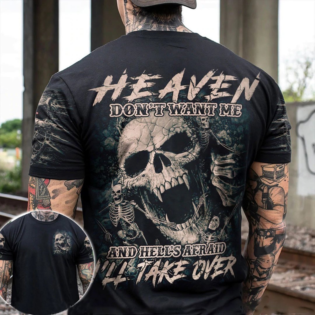 Heaven Don't Want Me Hell Skull All Print Mens Short Sleeve T-Shirt