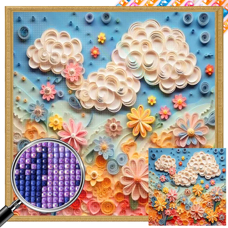 Embossed Flowers and Paper Flowers - Full Square(Partial AB Drill) - Diamond Painting (40*40cm)