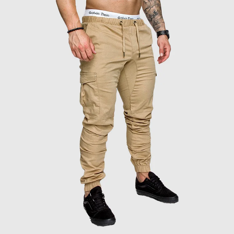 BrosWear Solid Color Drawstring Side Pocket Cargo Pants