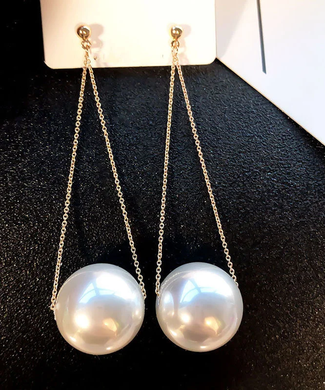 Stylish Gold Sterling Silver Overgild Pearl Draping Drop Earrings