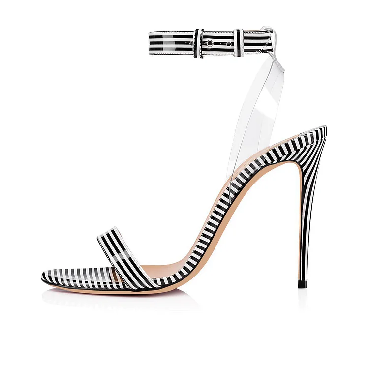 Black and White Clear Heels Transparent Slingback Sandals. Vdcoo